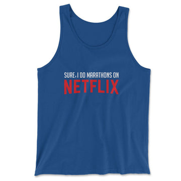 Sure, I Do Marathons On Netflix Men/Unisex Tank in True Royal color